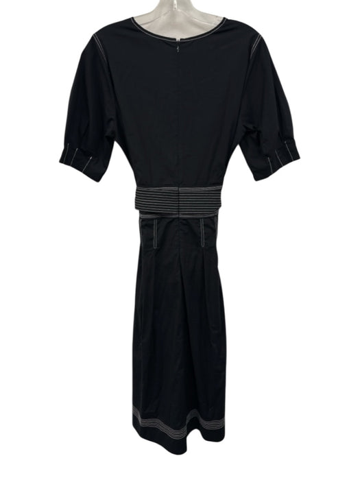 Veronica Beard Size 8 Black & White Cotton Blend Contrast Stitch V Neck Dress Black & White / 8