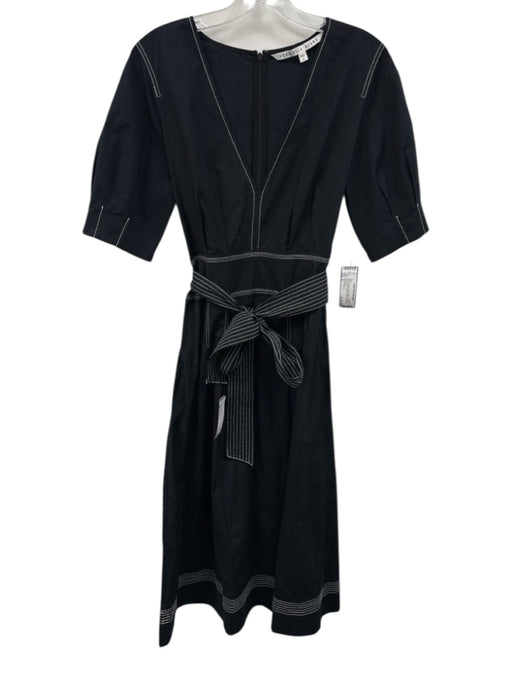 Veronica Beard Size 8 Black & White Cotton Blend Contrast Stitch V Neck Dress Black & White / 8