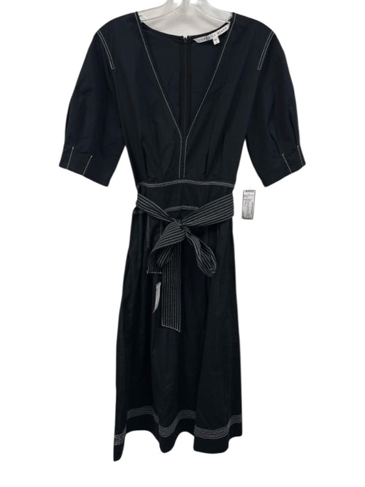 Veronica Beard Size 8 Black & White Cotton Blend Contrast Stitch V Neck Dress Black & White / 8
