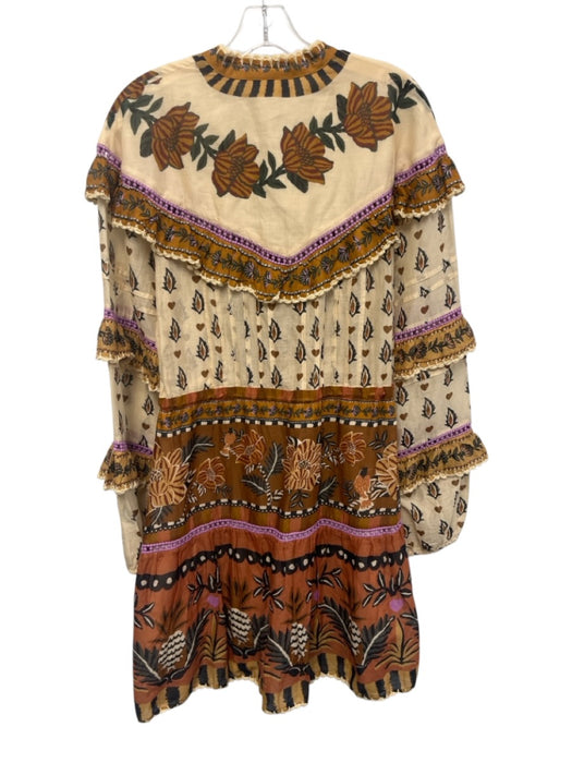 Farm Rio Size M Beige, Brown & Purple Cotton Long Balloon Sleeve Dress Beige, Brown & Purple / M