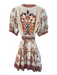 A Loves A Size L Orange Linen Blend Button Down Floral Short Puff Sleeve Dress Orange / L