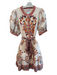 A Loves A Size L Orange Linen Blend Button Down Floral Short Puff Sleeve Dress Orange / L