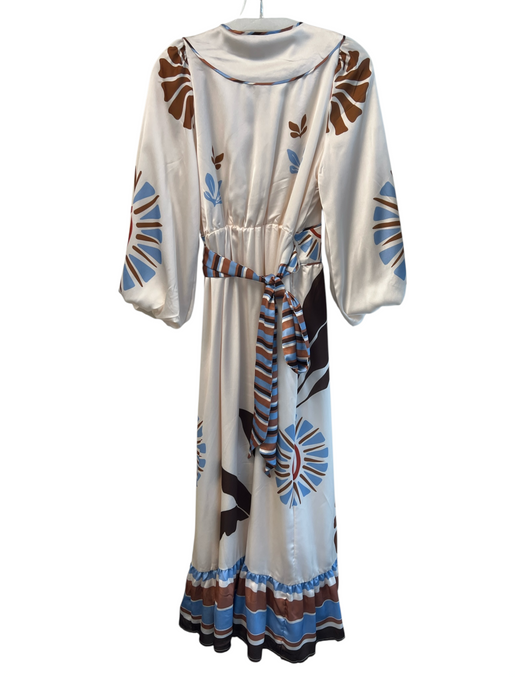 Ciebon Size XS Cream Polyester Satin Floral V Neck Wrap Dress Cream / XS