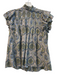 Victoria Dunn Size Est L Green 100% Cotton Pleated Paisley High Ruffle Neck Top Green / Est L