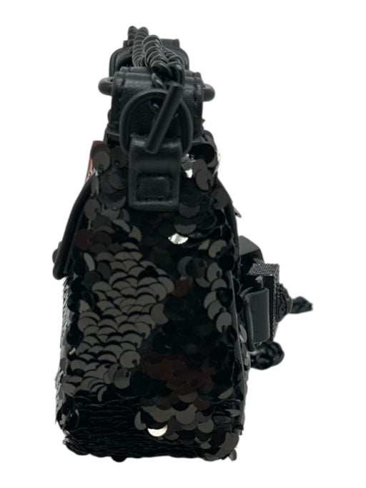 Kurt Geiger Black Fully Sequined Flap Top Chain Strap Crossbody & Hand Bag Black / Mini