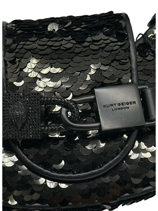Kurt Geiger Black Fully Sequined Flap Top Chain Strap Crossbody & Hand Bag Black / Mini