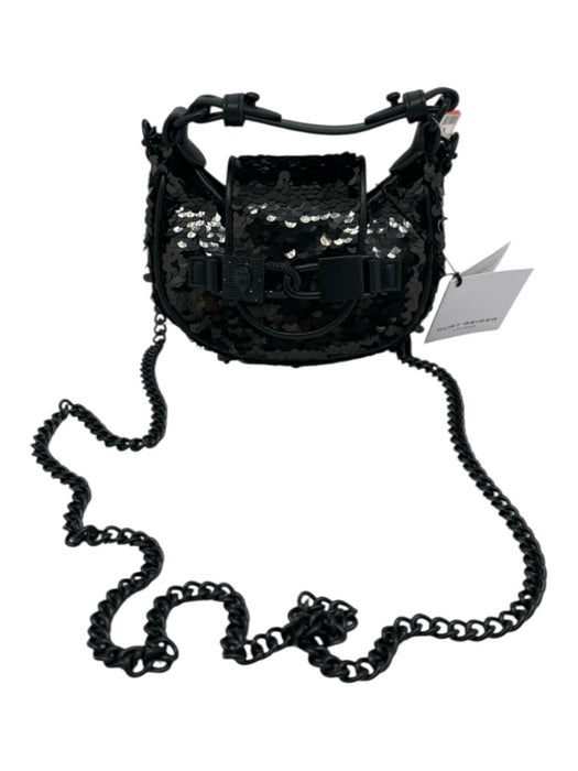 Kurt Geiger Black Fully Sequined Flap Top Chain Strap Crossbody & Hand Bag Black / Mini