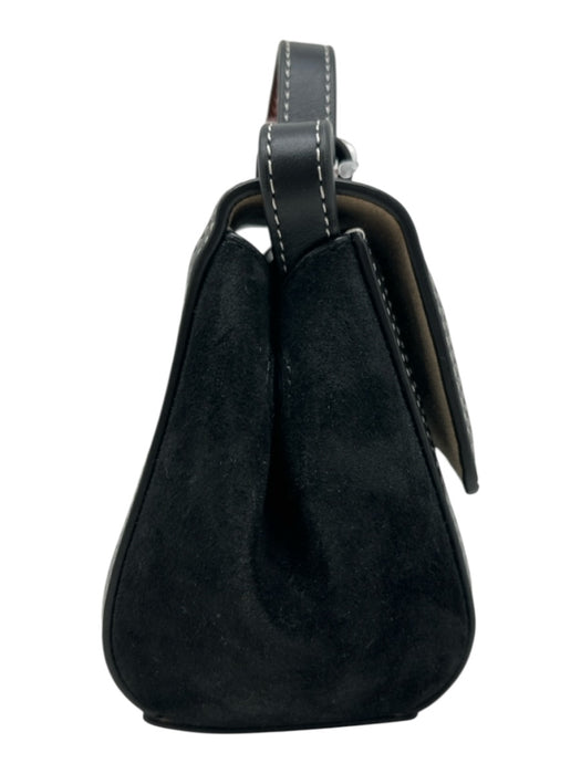 Tory Burch Black & White Leather Suede Abstract Print Magnetic Flap Shoulder Bag Black & White / Mini