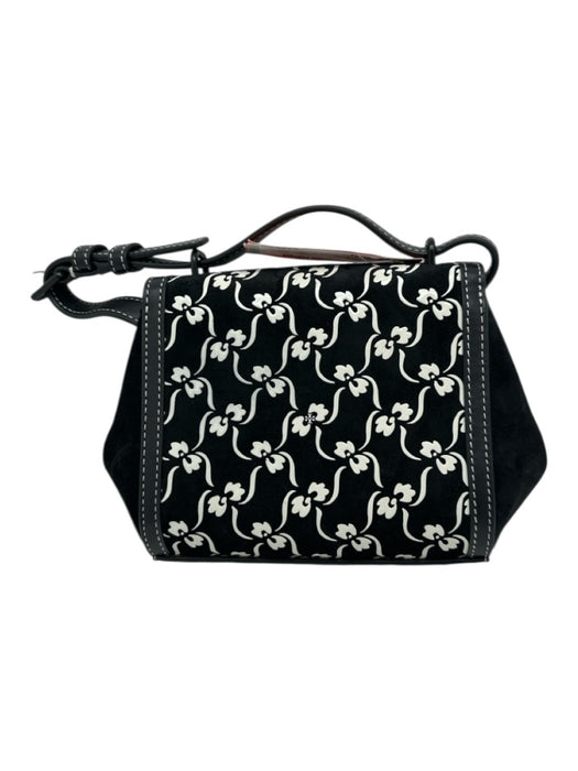 Tory Burch Black & White Leather Suede Abstract Print Magnetic Flap Shoulder Bag Black & White / Mini