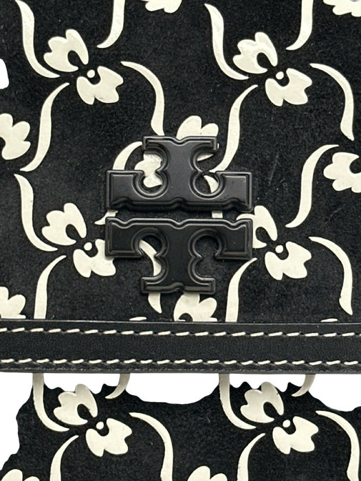 Tory Burch Black & White Leather Suede Abstract Print Magnetic Flap Shoulder Bag Black & White / Mini