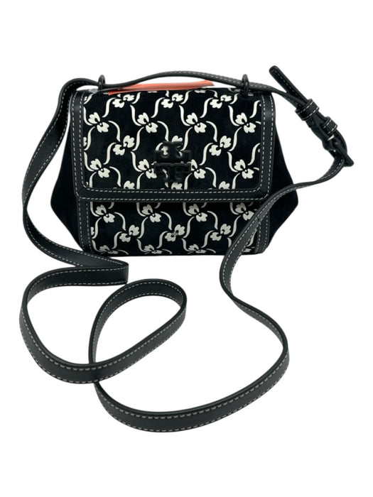 Tory Burch Black & White Leather Suede Abstract Print Magnetic Flap Shoulder Bag Black & White / Mini
