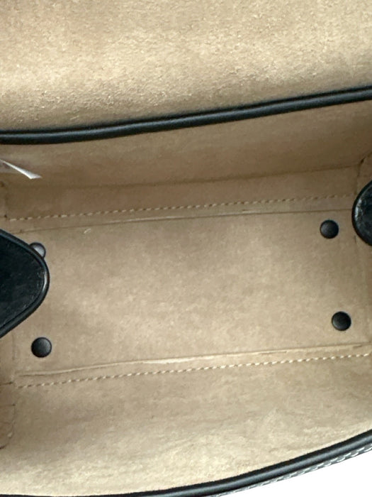 Tory Burch Black & White Leather Suede Abstract Print Magnetic Flap Shoulder Bag Black & White / Mini