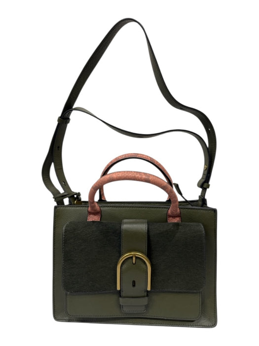 Fossil Dark Green Leather Pony Hair Hand & Crossbody Zip closure Buckle Bag Dark Green / M