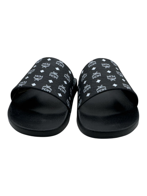 MCM Shoe Size 42 Black & White Rubber Mule Slide Logo Sandals Black & White / 42