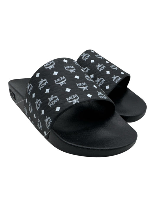 MCM Shoe Size 42 Black & White Rubber Mule Slide Logo Sandals Black & White / 42