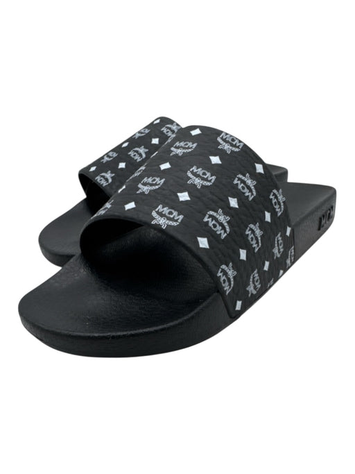 MCM Shoe Size 42 Black & White Rubber Mule Slide Logo Sandals Black & White / 42