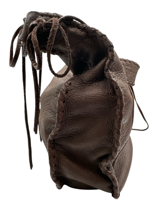 Shelly Litvak Brown Leather whipstitch trim Angel Wings Magnetic Close Tote Bag Brown / Vintage