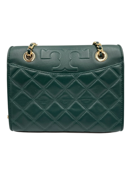 Tory Burch Forest Green Leather Gold Tone Hardware Quilted Flap Shoulder Bag Forest Green