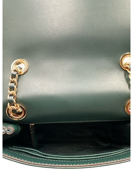 Tory Burch Forest Green Leather Gold Tone Hardware Quilted Flap Shoulder Bag Forest Green