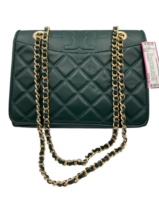 Tory Burch Forest Green Leather Gold Tone Hardware Quilted Flap Shoulder Bag Forest Green