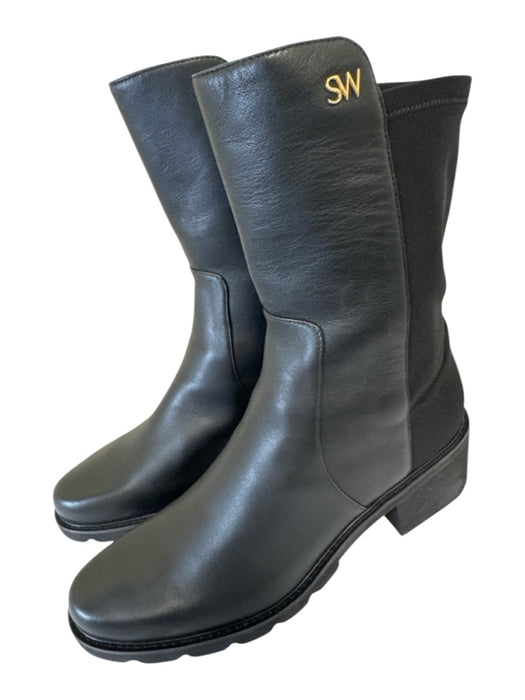 Stuart Weitzman Shoe Size 12 Black Leather Upper Elastic Back Round Toe Boots Black / 12