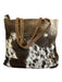 Myra Bag Brown & White Leather Pony Hair Cow Print Zip Top Tote Bag Brown & White