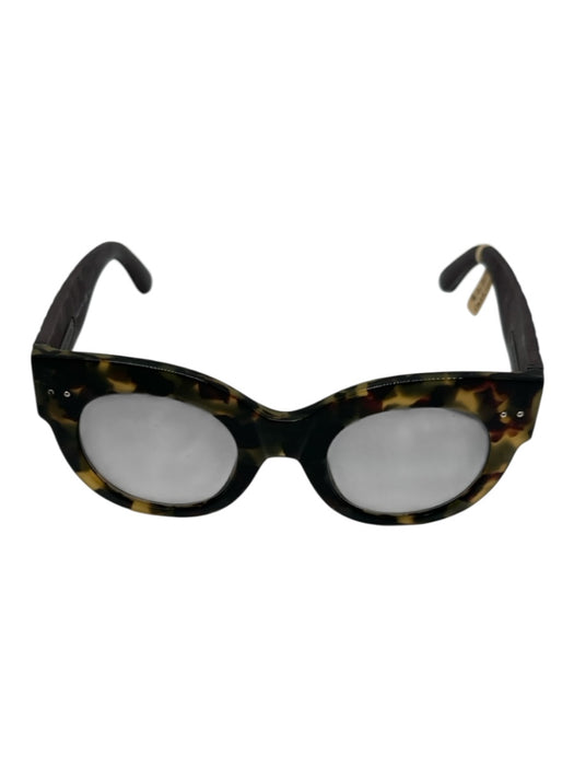 Bottega Veneta Brown, Tan, Green Acetate Woven Tortoise Cat Eye Sunglasses Brown, Tan, Green