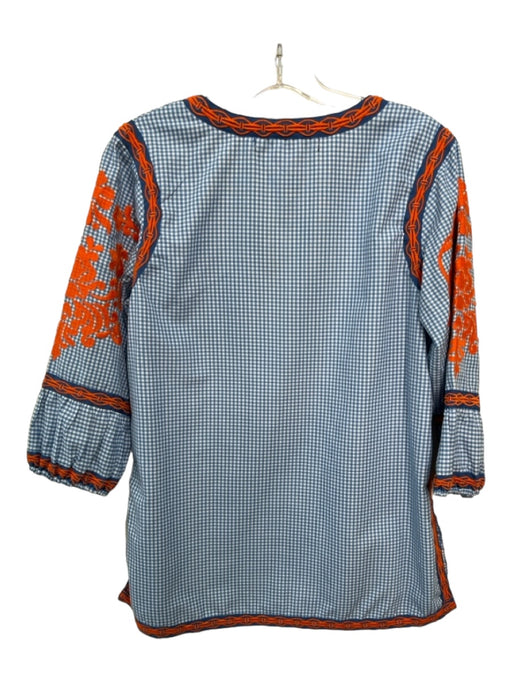 Gretchen Scott Size Medium Blue, White Orange Polyester & Cotton Gingham Top Blue, White Orange / Medium