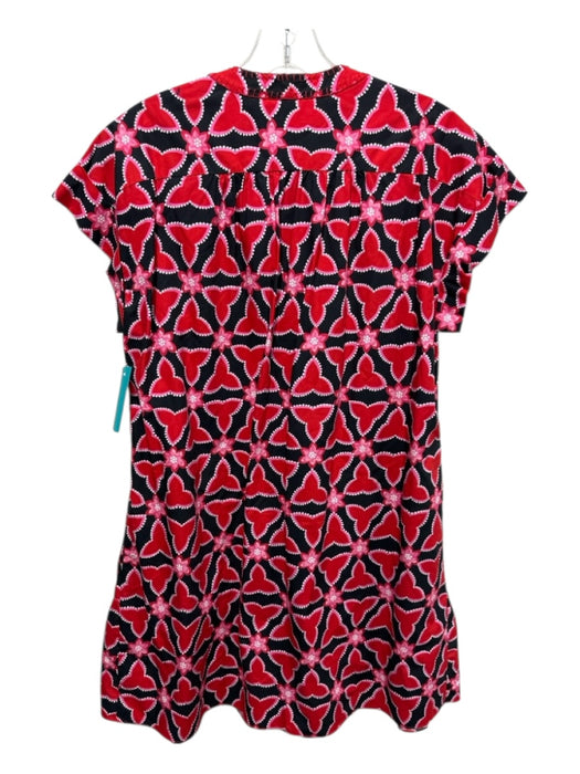 Saloni Size 4 Red, Pink, Black Cotton blanket stitch detail Split V neck Dress Red, Pink, Black / 4