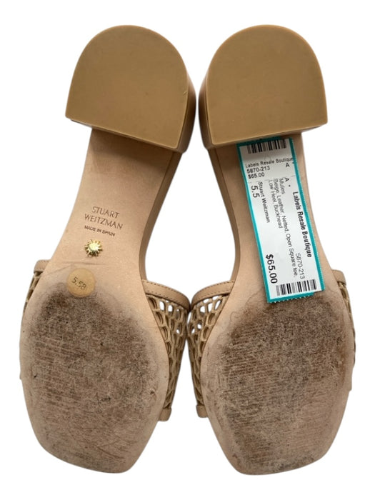 Stuart Weitzman Shoe Size 5.5 Beige Leather Netted Open Square toe Mules Beige / 5.5