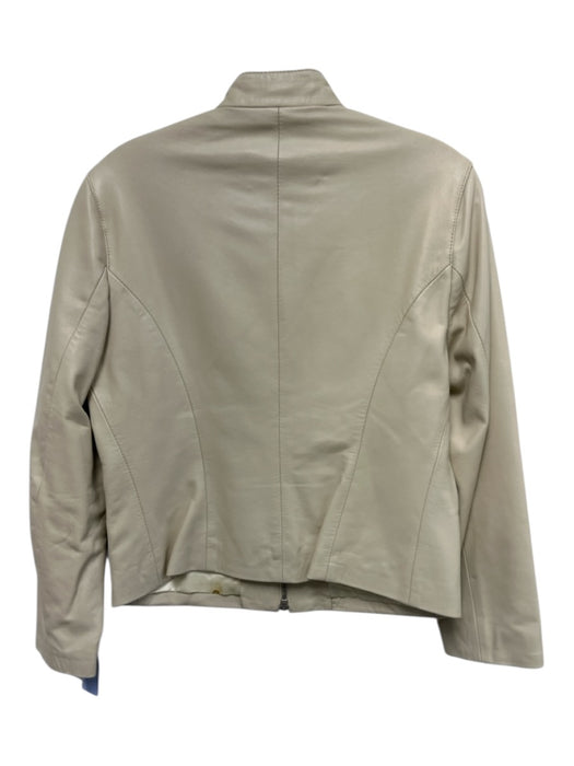 A. Raspini Size 44 Beige Leather Zip Pockets double zip Princess Seams Jacket Beige / 44