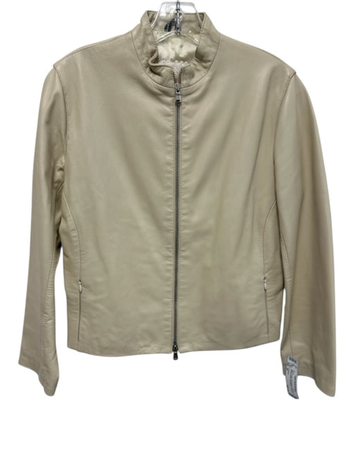 A. Raspini Size 44 Beige Leather Zip Pockets double zip Princess Seams Jacket Beige / 44