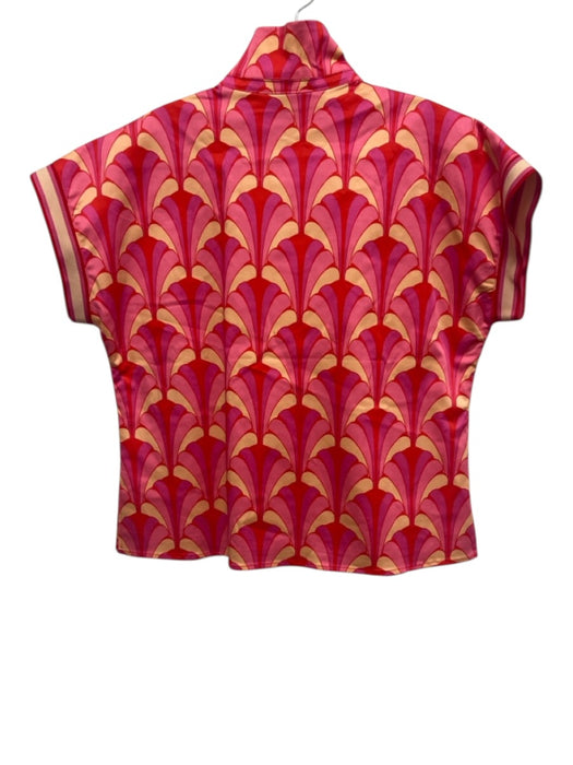 Emily McCarthy Size XS Pink, Red, Cream Tencel Blend Short Sleeve Side Slit Top Pink, Red, Cream / XS