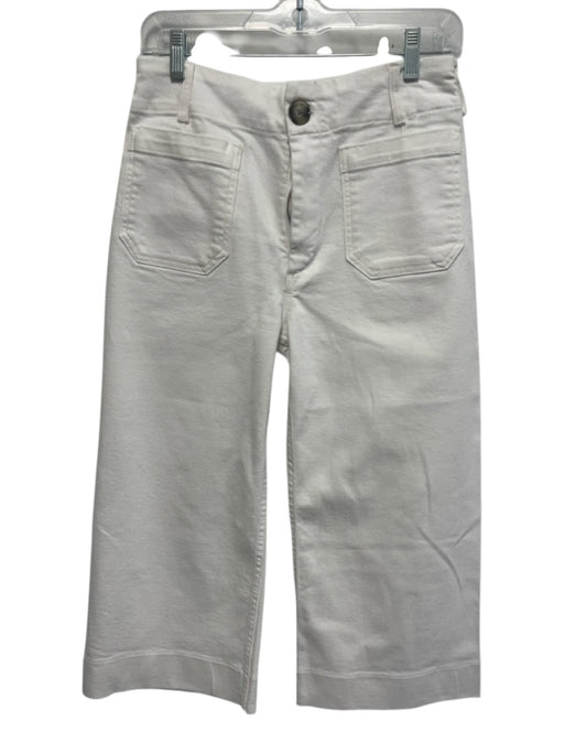 Maeve Size 27 White Cotton Denim High Rise Patch Pocket Wide Leg Cropped Jeans White / 27