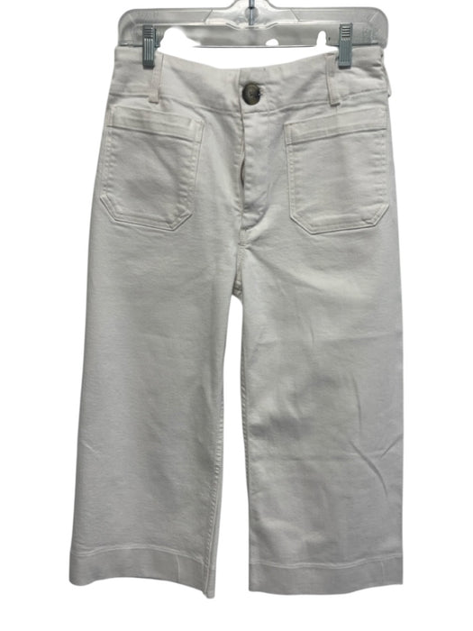 Maeve Size 27 White Cotton Denim High Rise Patch Pocket Wide Leg Cropped Jeans White / 27