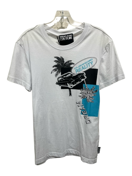 Versace Jeans Couture NWT Size S White & Blue Cotton Blend Cars Short Sleeve White & Blue / S