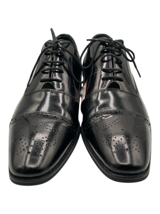 Versace Shoe Size 42 Good Black Leather Solid Lace Up Brogue Men's Shoes 42