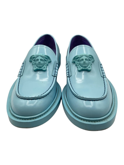 Versace Shoe Size 41.5 Light blue Leather Solid Medusa loafer Men's Shoes 41.5