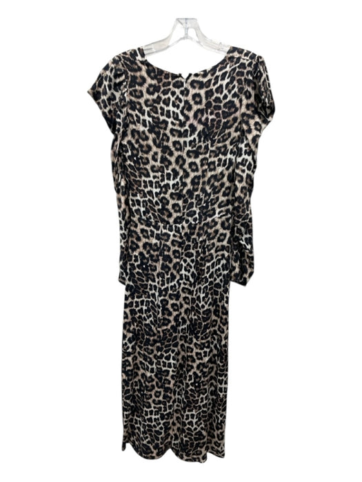 Farm Rio Size Small Black, Tan, Cream Viscose Long Sleeve Leopard Pleated Dress Black, Tan, Cream / Small
