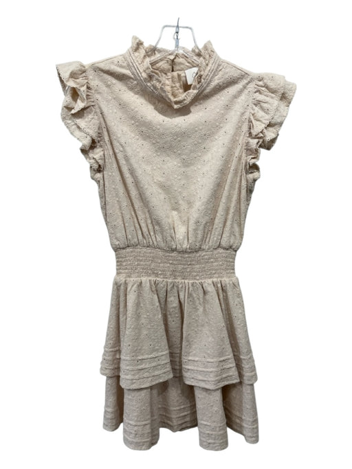 Cleobella Size XS Beige Cotton Ruffle Cap Sleeve Floral Eyelet Embroidered Dress Beige / XS