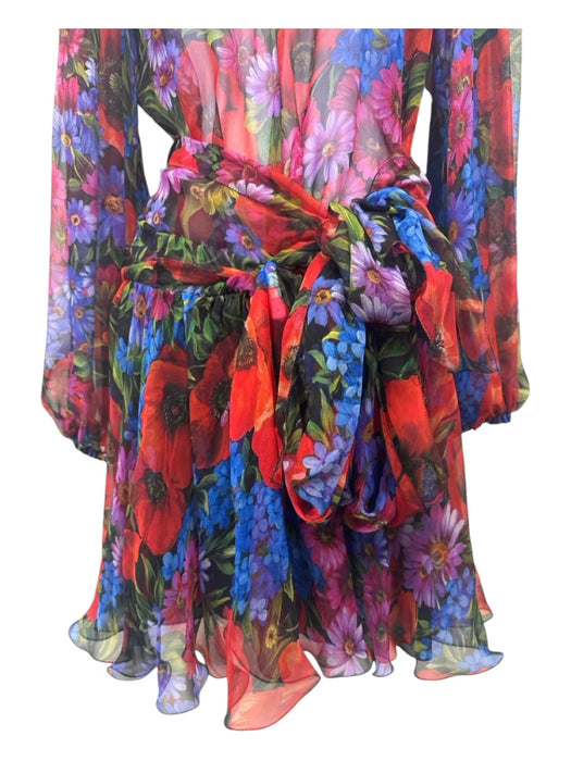 Dolce & Gabbana Size S Red & Multi Silk floral print Button Detail Chiffon Dress Red & Multi / S