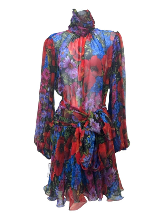 Dolce & Gabbana Size S Red & Multi Silk floral print Button Detail Chiffon Dress Red & Multi / S