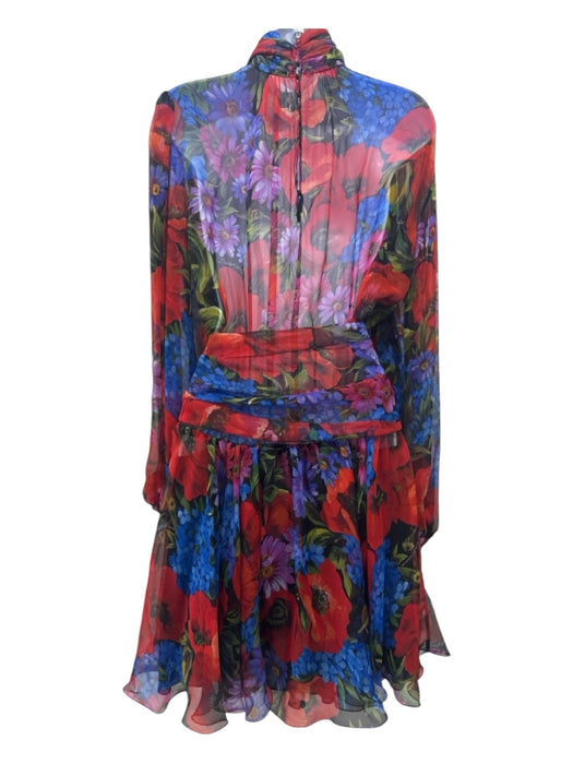 Dolce & Gabbana Size S Red & Multi Silk floral print Button Detail Chiffon Dress Red & Multi / S