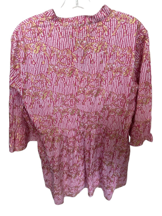 Jude Connally Size M Pink & Gold Cotton Zebra V Neck Half Sleeve Mini Dress Pink & Gold / M