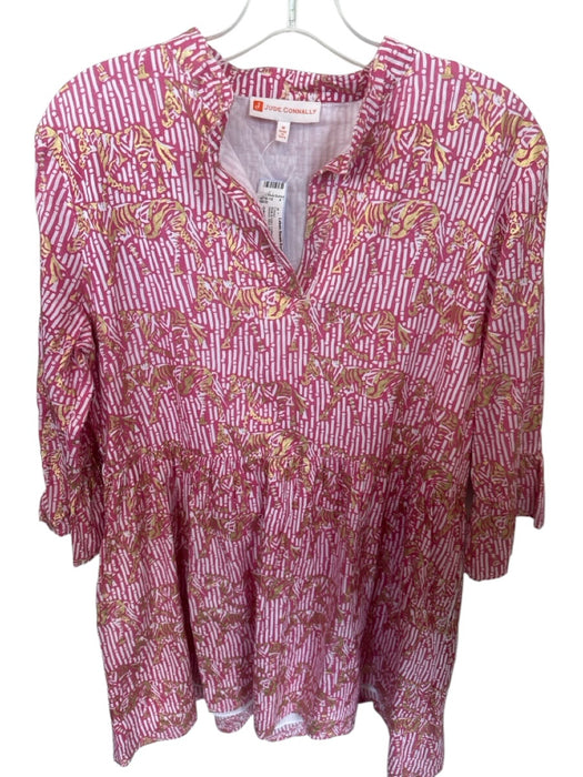 Jude Connally Size M Pink & Gold Cotton Zebra V Neck Half Sleeve Mini Dress Pink & Gold / M