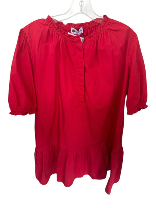 Caryn Lawn Size One Size Fits Most Red Cotton Ruffle Collar 1/4 Button Dress Red / One Size Fits Most