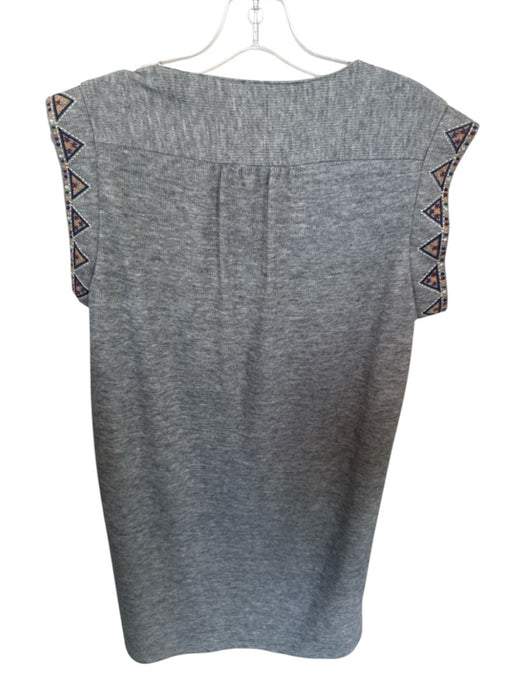 THML Size L Grey Polyester Blend Geometric Knit V Neck Sleeveless Dress Grey / L