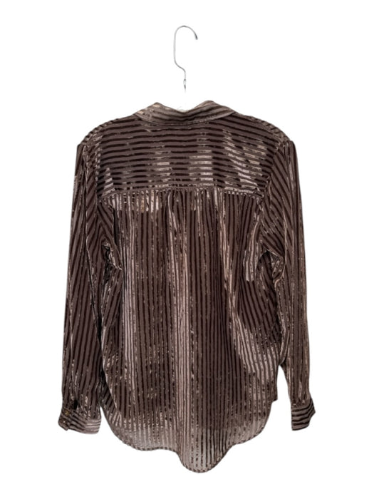 Pilcro Size S Brown Viscose Collar 1/2 Button Button Down Sheer Stripe Top Brown / S