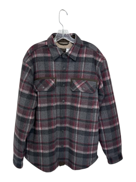 Dakota Grizzly Size L Red & Grey Wool Blend Plaid Button Down Collar Jacket Red & Grey / L