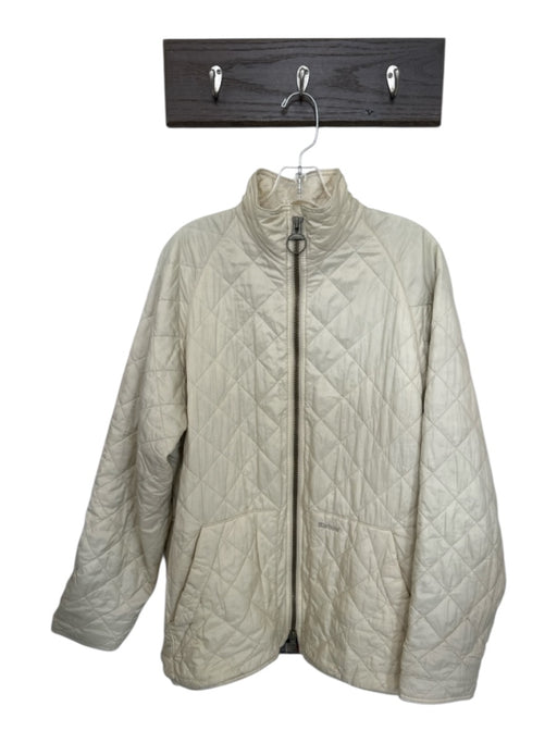 Barbour Size L Cream Nylon Blend Zip Up Quilted Pockets Men's Jacket Cream / L